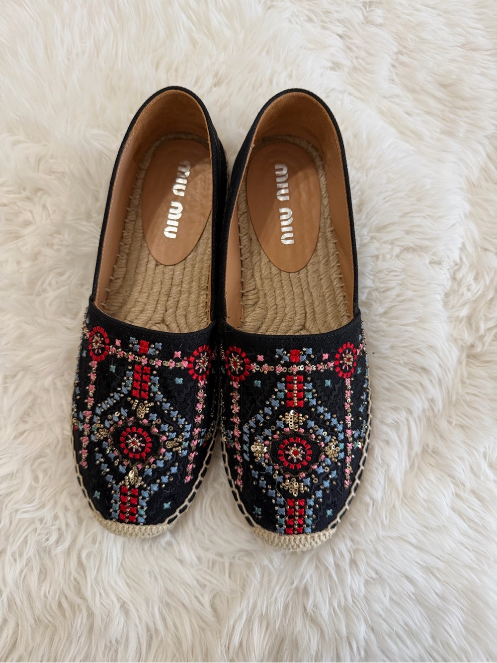 Miu Miu Women's Embroidered Espadrilles
Black Size 38 US 8 New w/ Box